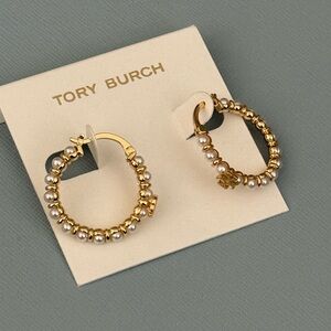 Tory Burch Gold Pearl Embellished Earrings